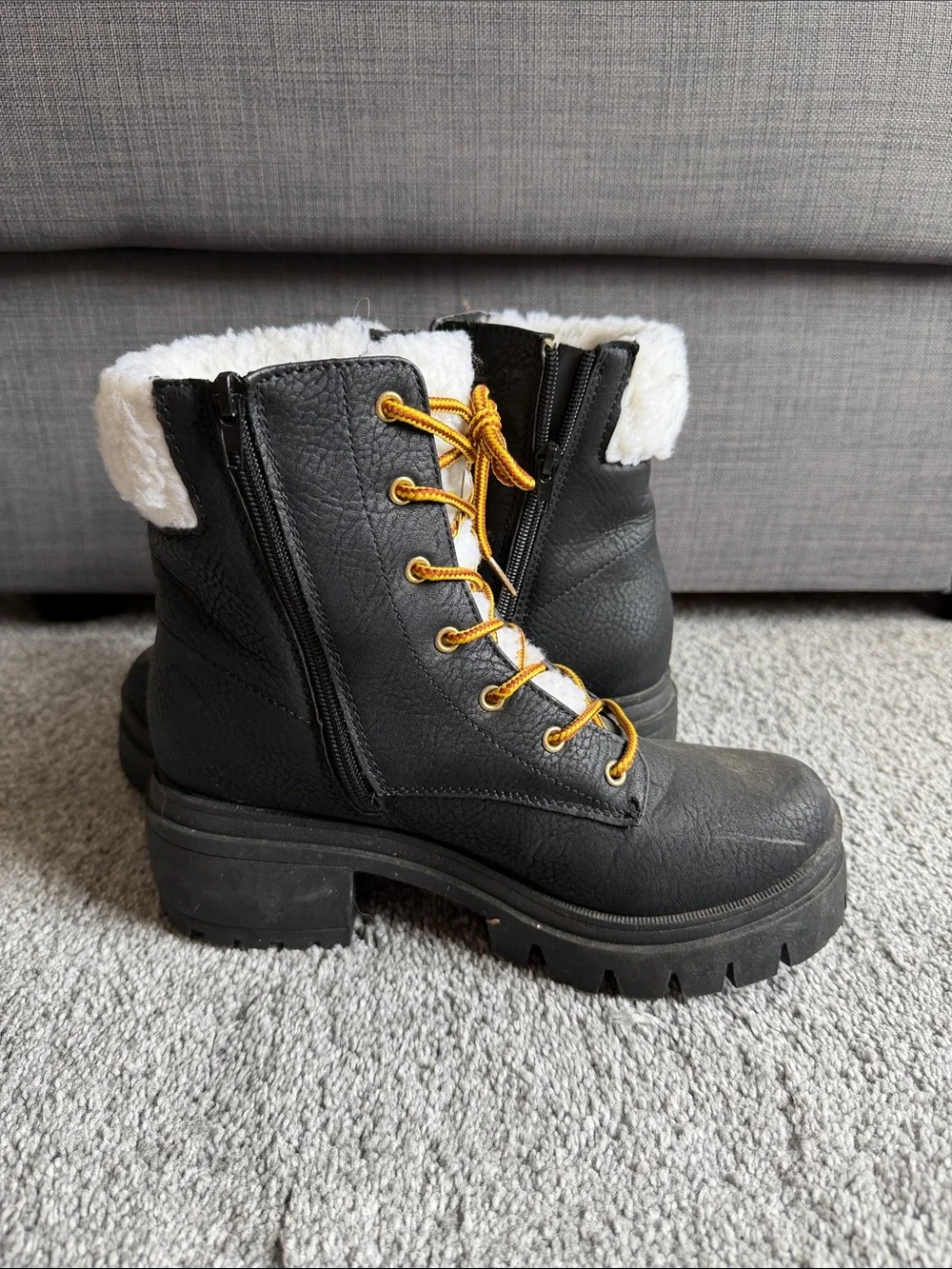 Women's Black Faux-Fur Lace-Up Winter Boots